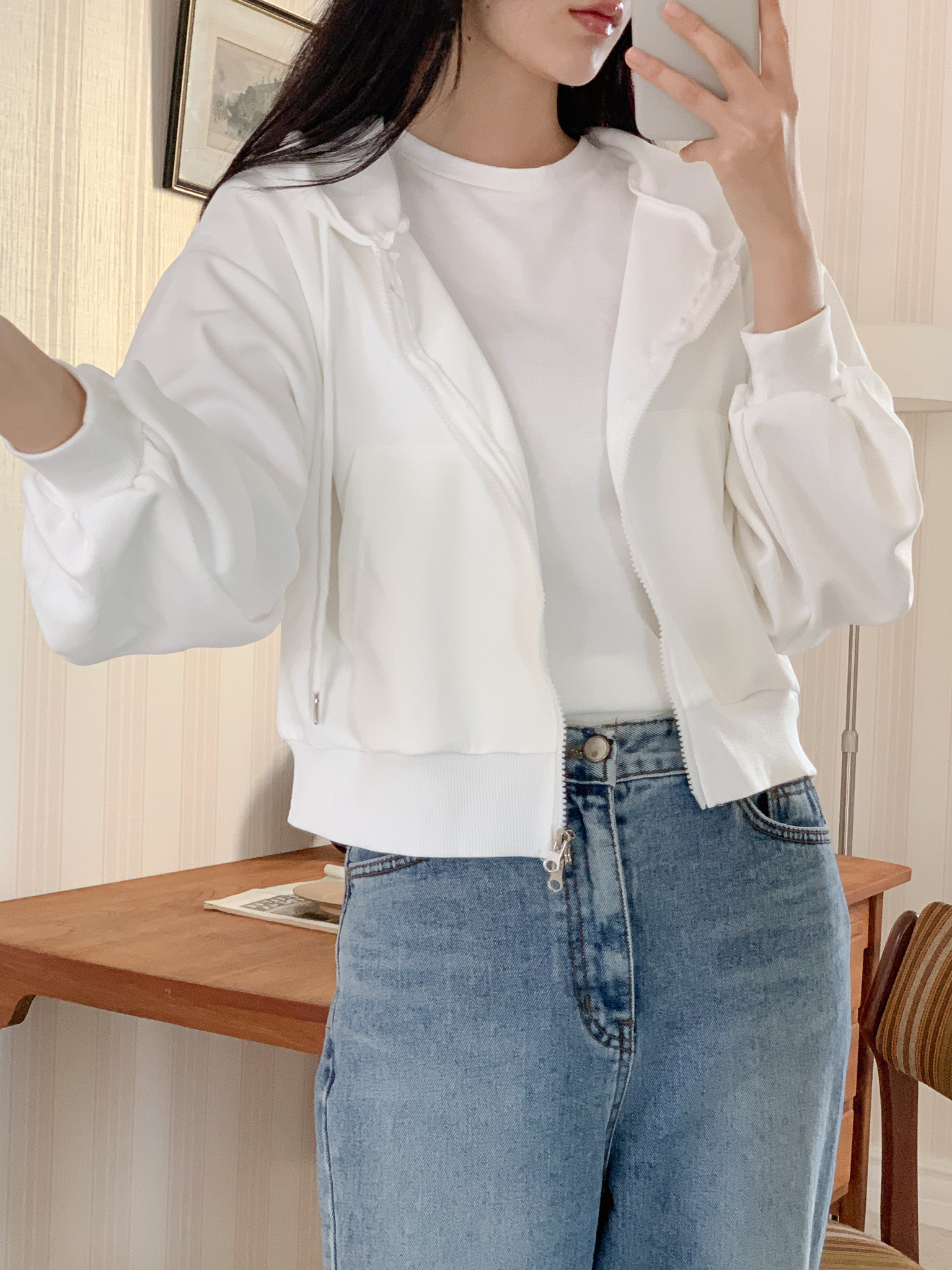 무지 베이직 긴팔 투웨이 집업 점퍼 자켓 잠바 데일리 크롭 후드 87번째 이미지