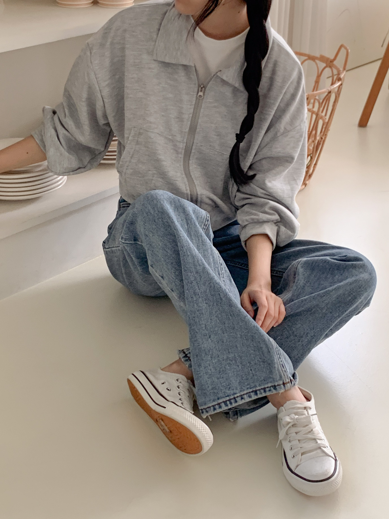 무지 베이직 긴팔 투웨이 집업 점퍼 자켓 잠바 데일리 크롭 후드 91번째 이미지