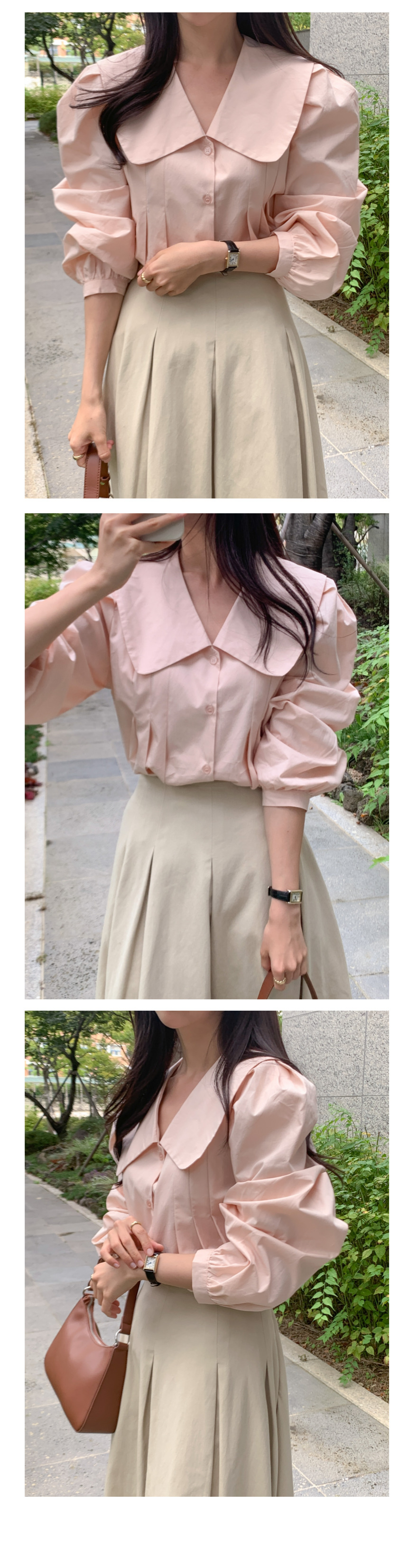 빅카라 둥근카라 긴팔 블라우스 셔츠 결혼식 하객룩 빅사이즈 오버핏 루즈핏 봄 가을 오피스 4번째 이미지