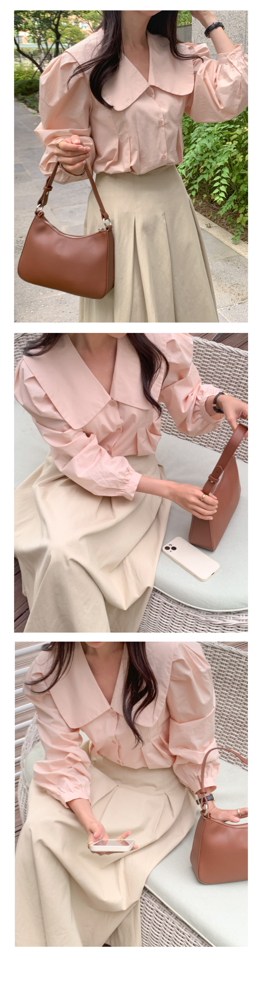 빅카라 둥근카라 긴팔 블라우스 셔츠 결혼식 하객룩 빅사이즈 오버핏 루즈핏 봄 가을 오피스 5번째 이미지