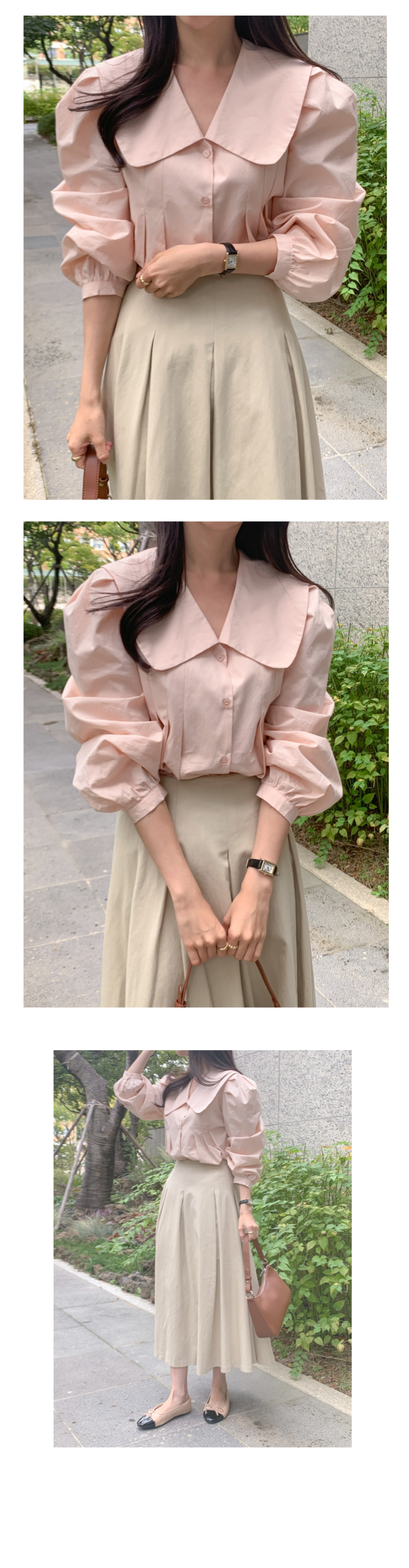 빅카라 둥근카라 긴팔 블라우스 셔츠 결혼식 하객룩 빅사이즈 오버핏 루즈핏 봄 가을 오피스 7번째 이미지