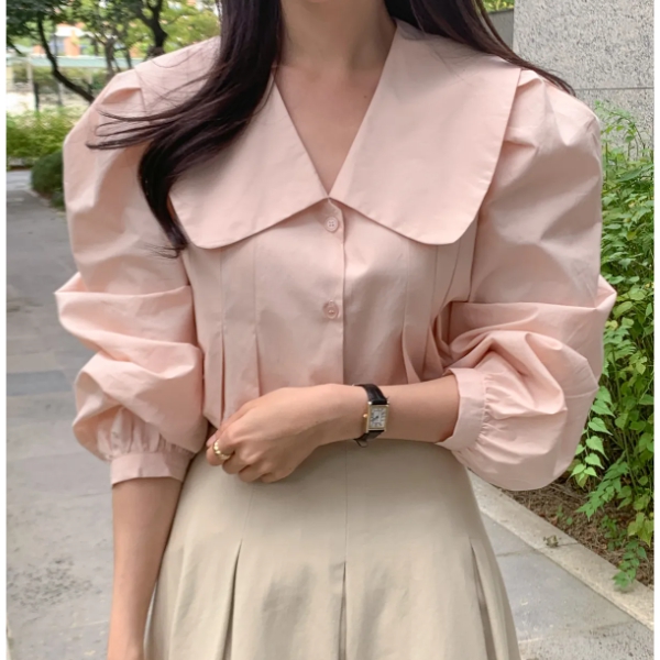 빅카라 둥근카라 긴팔 블라우스 셔츠 결혼식 하객룩 빅사이즈 오버핏 루즈핏 봄 가을 오피스 MAIN_0 이미지