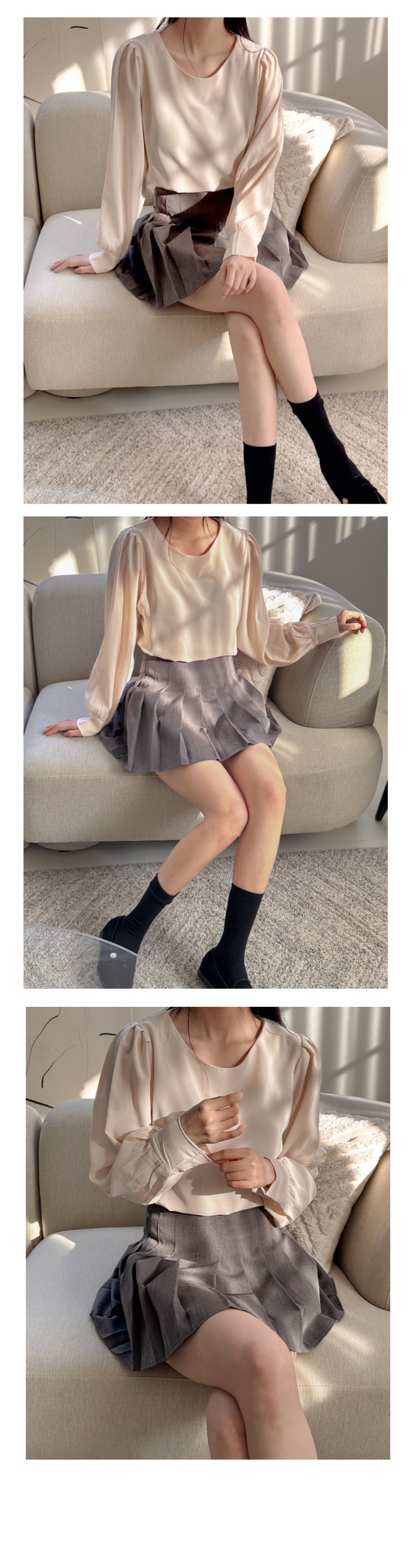 셔링 퍼프 블라우스 셔츠 결혼식 하객룩 봄 가을 베이직 무지 데이트 오피스 면접 회사 6번째 이미지