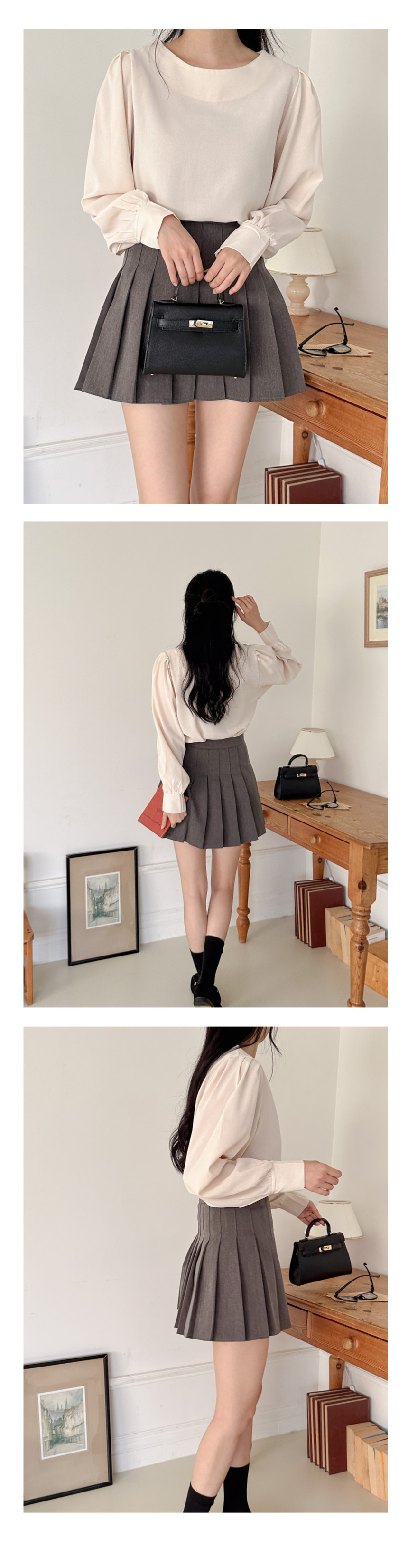 셔링 퍼프 블라우스 셔츠 결혼식 하객룩 봄 가을 베이직 무지 데이트 오피스 면접 회사 8번째 이미지