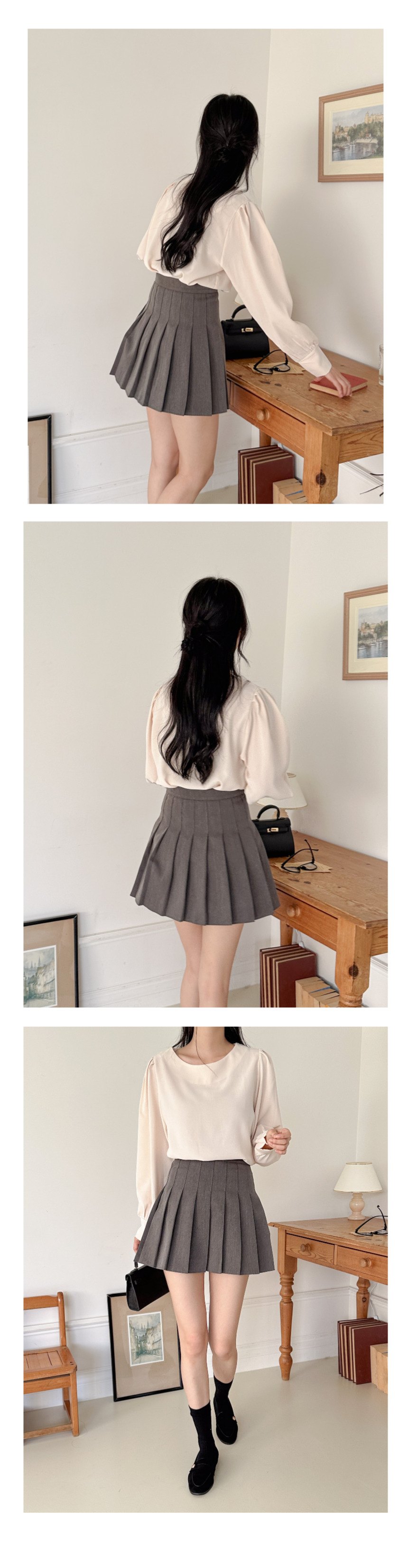 셔링 퍼프 블라우스 셔츠 결혼식 하객룩 봄 가을 베이직 무지 데이트 오피스 면접 회사 9번째 이미지