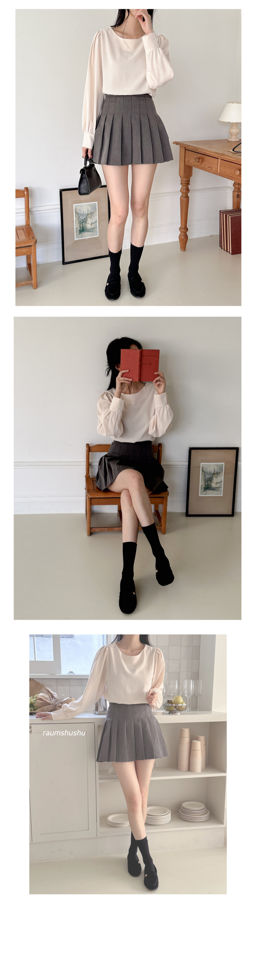 셔링 퍼프 블라우스 셔츠 결혼식 하객룩 봄 가을 베이직 무지 데이트 오피스 면접 회사 10번째 이미지