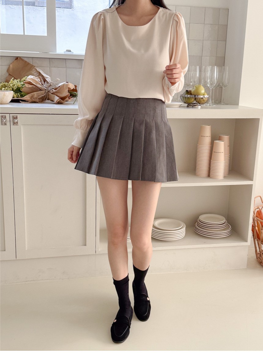 셔링 퍼프 블라우스 셔츠 결혼식 하객룩 봄 가을 베이직 무지 데이트 오피스 면접 회사 1번째 이미지