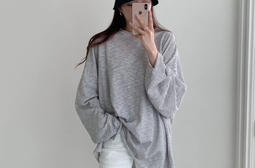오버핏 단가라 긴팔 티셔츠 롱 슬리브 루즈핏 박스티 스트라이프 여성 여자 봄 가을 MAIN_0 이미지