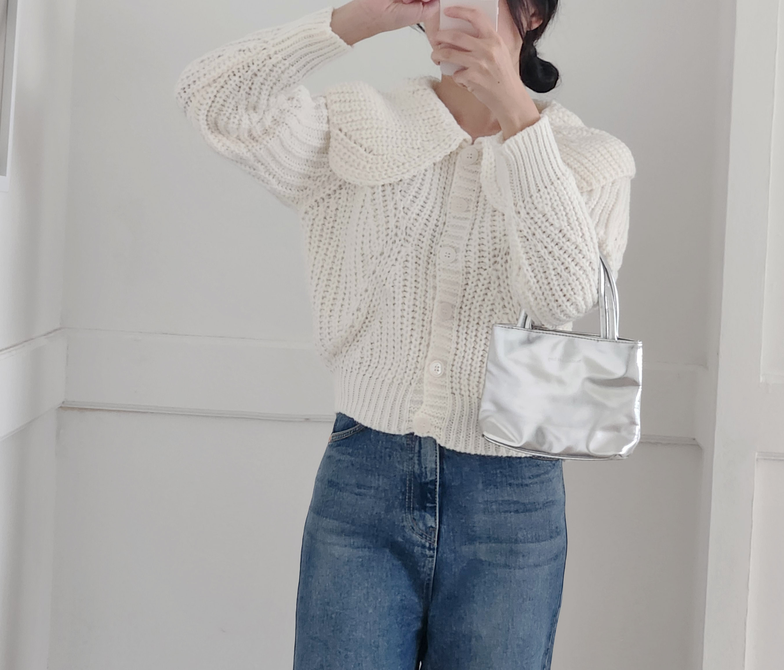 둥근카라 니트 긴팔 가디건 봄 가을 빅카라 겨울 기본 귀여운 러블리 데이트 데일리 학생 10번째 이미지