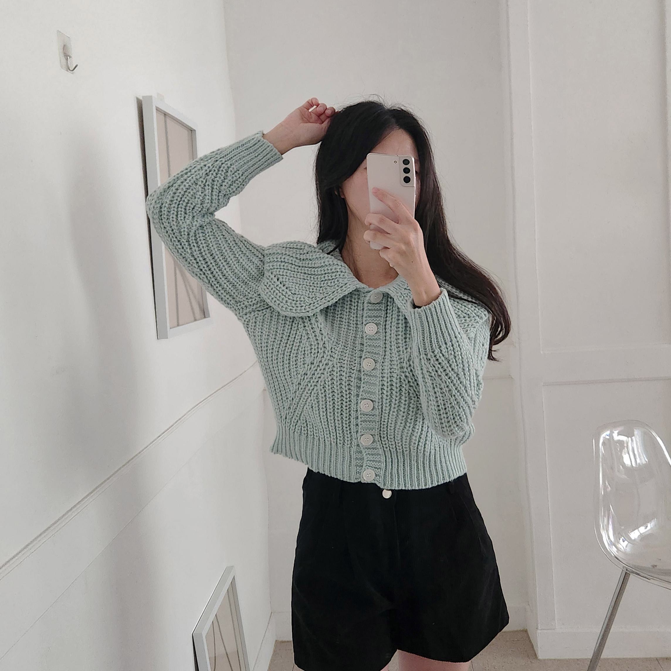 둥근카라 니트 긴팔 가디건 봄 가을 빅카라 겨울 기본 귀여운 러블리 데이트 데일리 학생 32번째 이미지