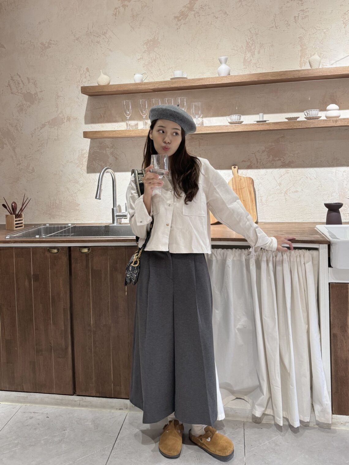 빅사이즈 8부 와이드 슬랙스 밴딩 팬츠 키작녀 바지 통 오피스 스판 가을 겨울 MAIN_0 이미지