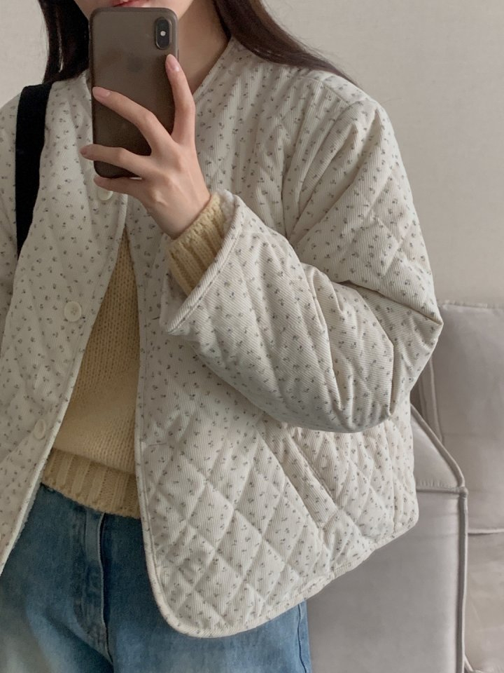 양면 코듀로이 꽃 양털 자켓 패딩 깔깔이 얇은 골덴 점퍼 꽃무늬 겨울 기모 7번째 이미지