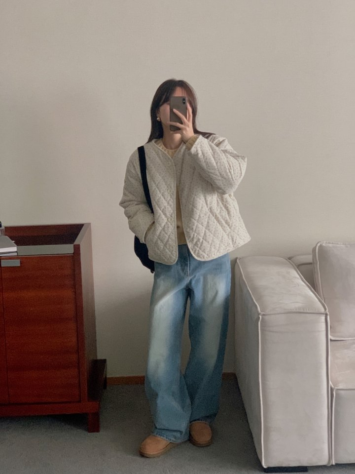 양면 코듀로이 꽃 양털 자켓 패딩 깔깔이 얇은 골덴 점퍼 꽃무늬 겨울 기모 10번째 이미지