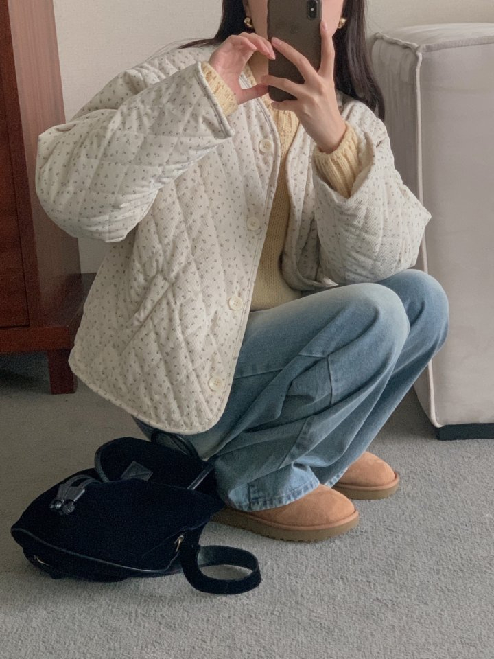 양면 코듀로이 꽃 양털 자켓 패딩 깔깔이 얇은 골덴 점퍼 꽃무늬 겨울 기모 16번째 이미지