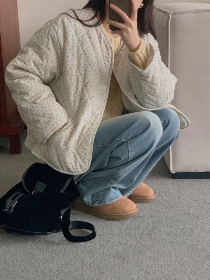 양면 코듀로이 꽃 양털 자켓 패딩 깔깔이 얇은 골덴 점퍼 꽃무늬 겨울 기모 1번째 이미지