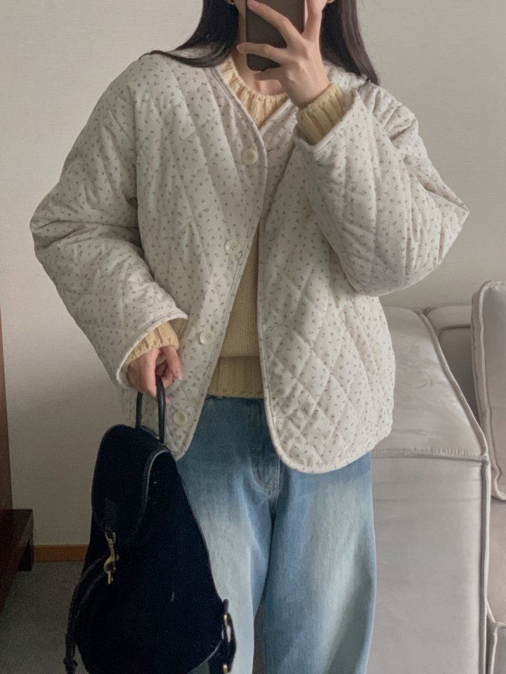 양면 코듀로이 꽃 양털 자켓 패딩 깔깔이 얇은 골덴 점퍼 꽃무늬 겨울 기모 2번째 이미지