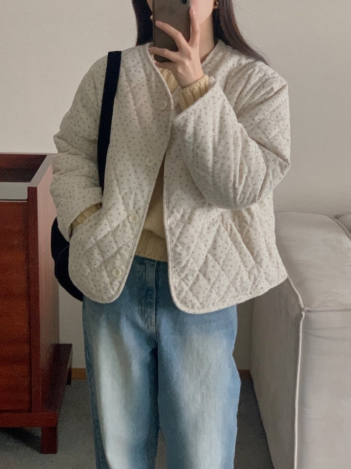 양면 코듀로이 꽃 양털 자켓 패딩 깔깔이 얇은 골덴 점퍼 꽃무늬 겨울 기모 4번째 이미지