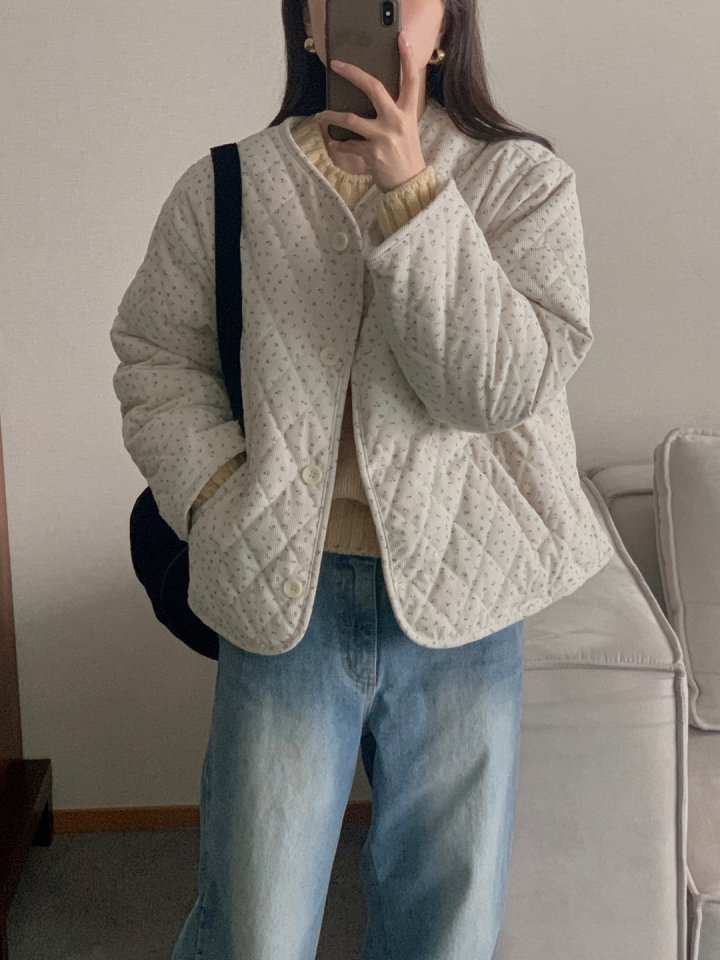 양면 코듀로이 꽃 양털 자켓 패딩 깔깔이 얇은 골덴 점퍼 꽃무늬 겨울 기모 5번째 이미지