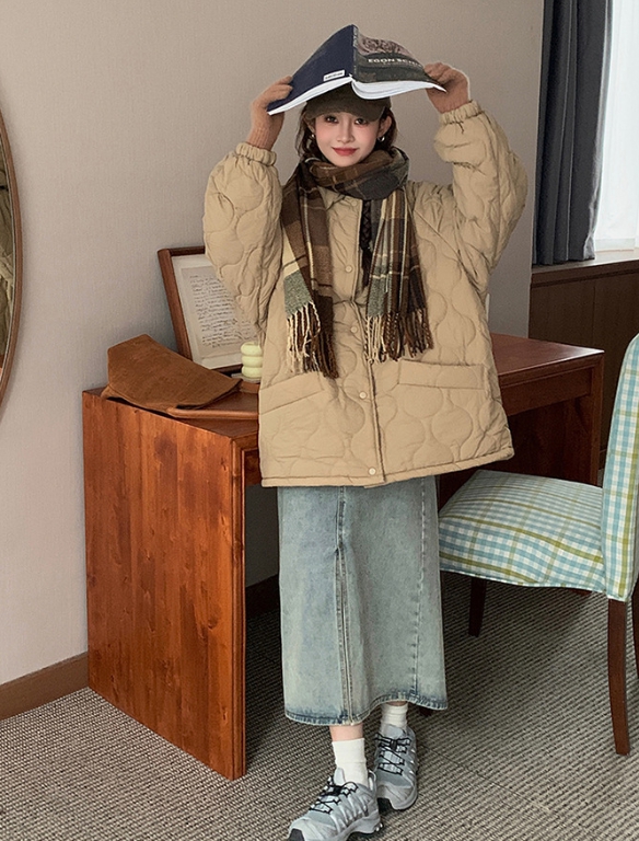 오버핏 퀼팅 누빔 패딩 점퍼 자켓 경량 안감 털 카라넥 빅사이즈 깔깔이 루즈핏 겨울 가을 24번째 이미지