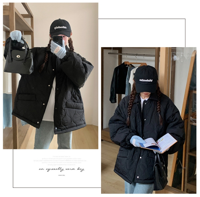 오버핏 퀼팅 누빔 패딩 점퍼 자켓 경량 안감 털 카라넥 빅사이즈 깔깔이 루즈핏 겨울 가을 28번째 이미지