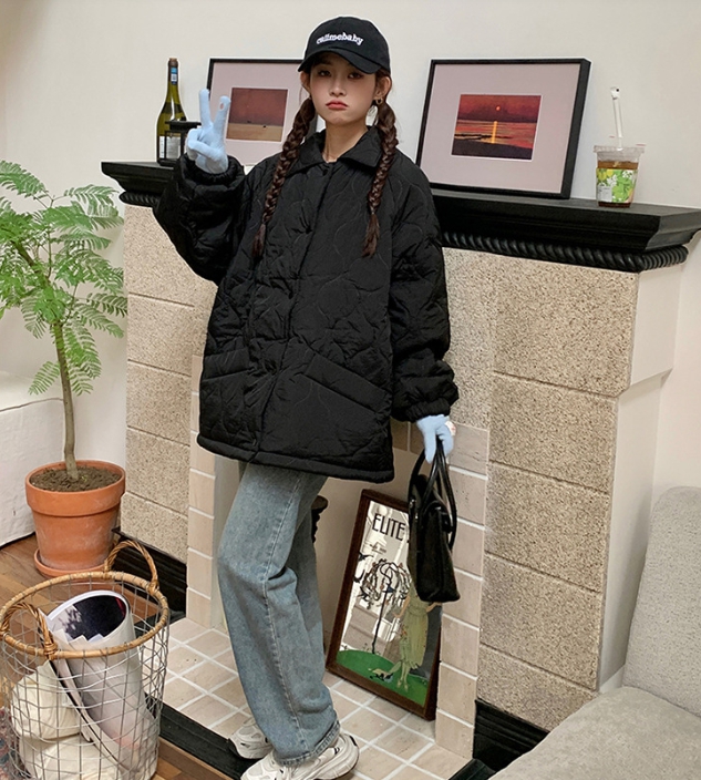 오버핏 퀼팅 누빔 패딩 점퍼 자켓 경량 안감 털 카라넥 빅사이즈 깔깔이 루즈핏 겨울 가을 29번째 이미지