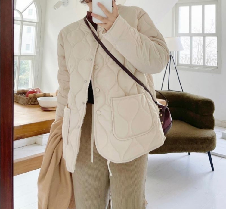 오버핏 퀼팅 누빔 패딩 점퍼 자켓 경량 양털 뽀글이 빅사이즈 깔깔이 루즈핏 겨울 후리스 5번째 이미지