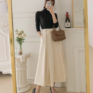 핀턱 롱 플레어 밴딩 스커트 a라인 주머니 포켓 키큰녀 스판 오피스 하객룩 가을 겨울 MAIN_0 이미지