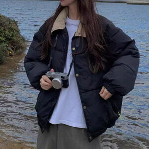패딩 루즈핏 배색카라