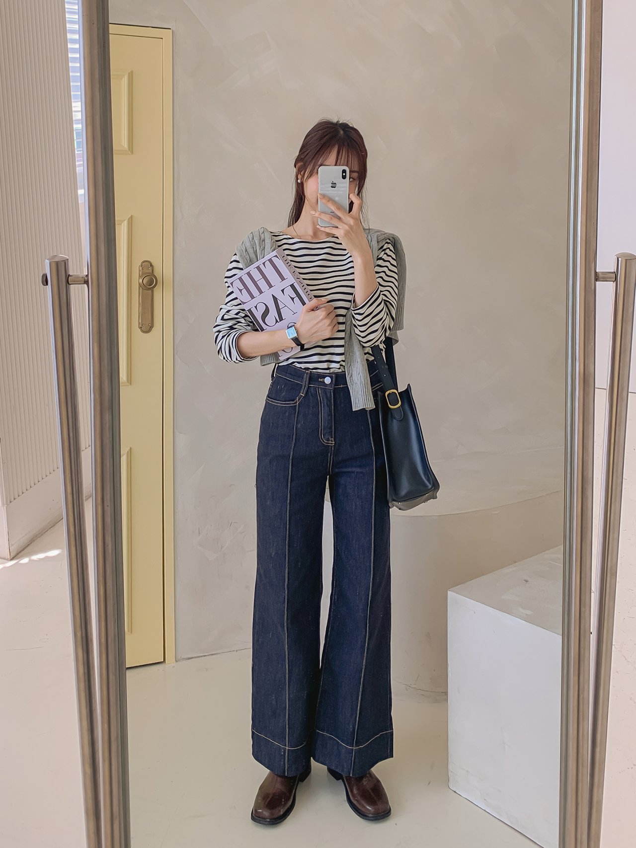 빅사이즈 핀턱 데님 9부 와이드 팬츠 진청 일자핏 가을 겨울 청바지 66 77 17번째 이미지