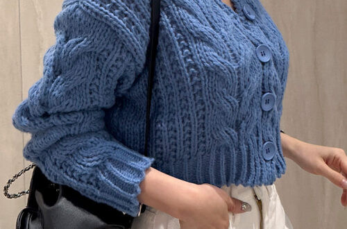 꽈배기 크롭 가디건 라운드넥 그레이 아이보리 블루 머스타드 아크릴 100 MAIN_0 이미지