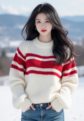 레드 스트라이프 루즈핏 니트 스웨터 MAIN_0 이미지