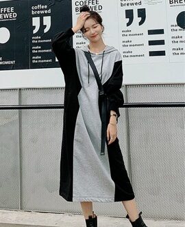 배색 후드 롱 원피스 캐주얼 데일리룩 MAIN_0 이미지