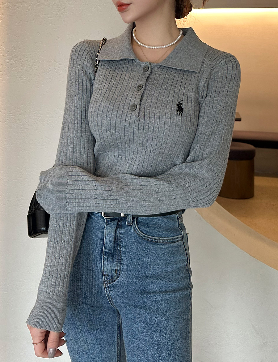 소프트 골지 카라니트 하프 버튼 블랙 화이트 그레이 네이비 MAIN_0 이미지