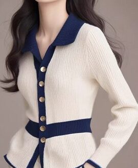 우아한 골드 버튼 배색 니트 가디건 MAIN_0 이미지