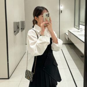 사선단추 원피스 언발 플리츠 블랙 브라운 폴리100 MAIN_0 이미지