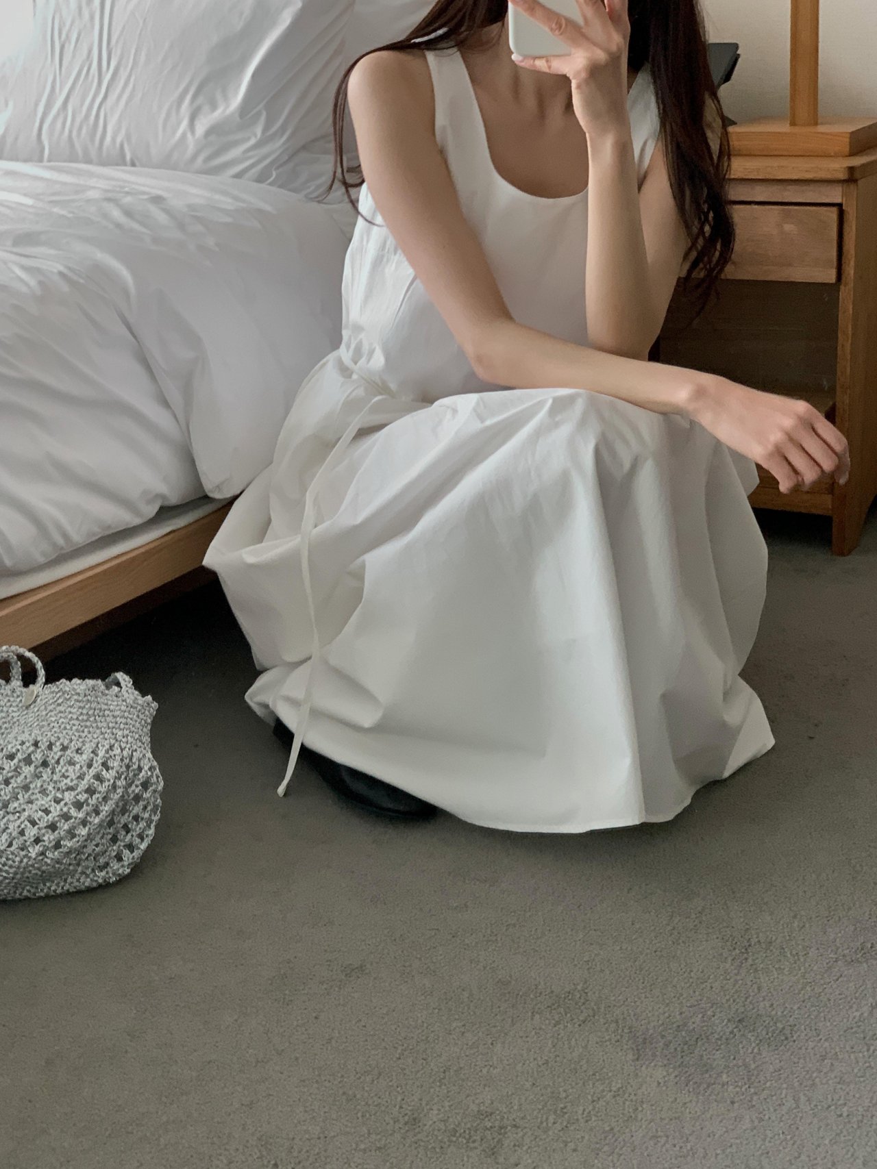 나시 벨트 롱 원피스 핀턱 오피스룩 여름 무지 a라인 8번째 이미지