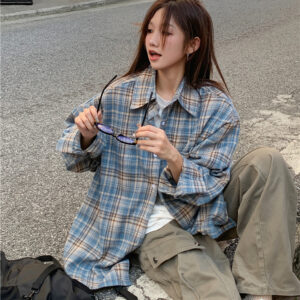 네모 체크 카라 긴팔 셔츠