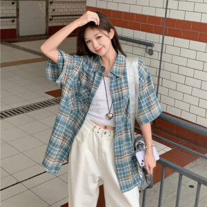 체크 카라 반팔 셔츠