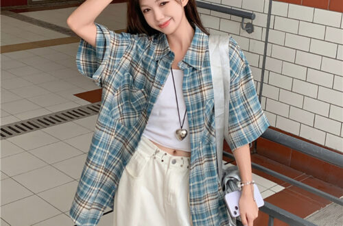 네모 체크 카라 반팔 셔츠 MAIN_0 이미지