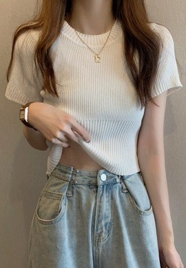 데일리 골지 크롭 반팔 니트3color MAIN_0 이미지