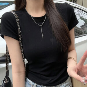 라운드 베이직 반팔 슬림 숏티셔츠 MAIN_0 이미지