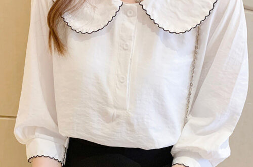 러블리 물결 빅카라 7부 블라우스 MAIN_0 이미지