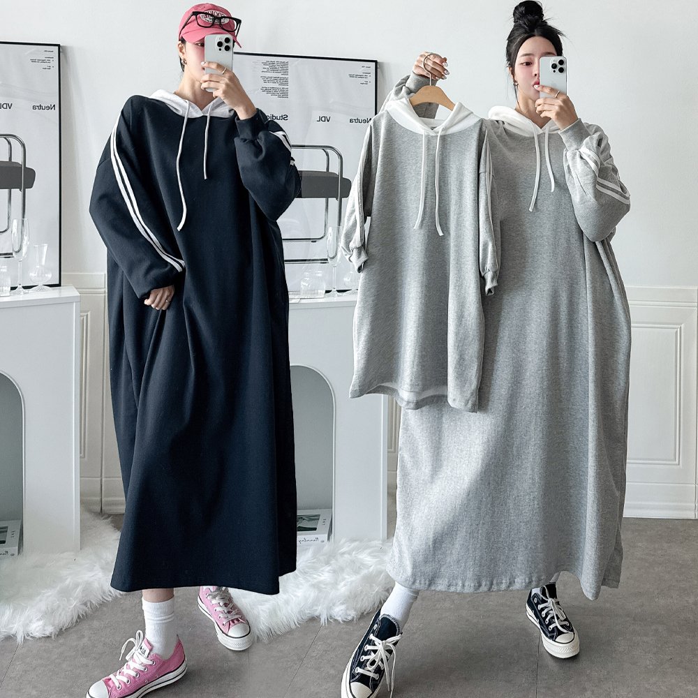 맘커플 모녀룩 빅사이즈 맨투맨 후드 롱원피스 임산부 엄마랑딸 커플룩 엄마딸 루즈핏 오버핏 1번째 이미지