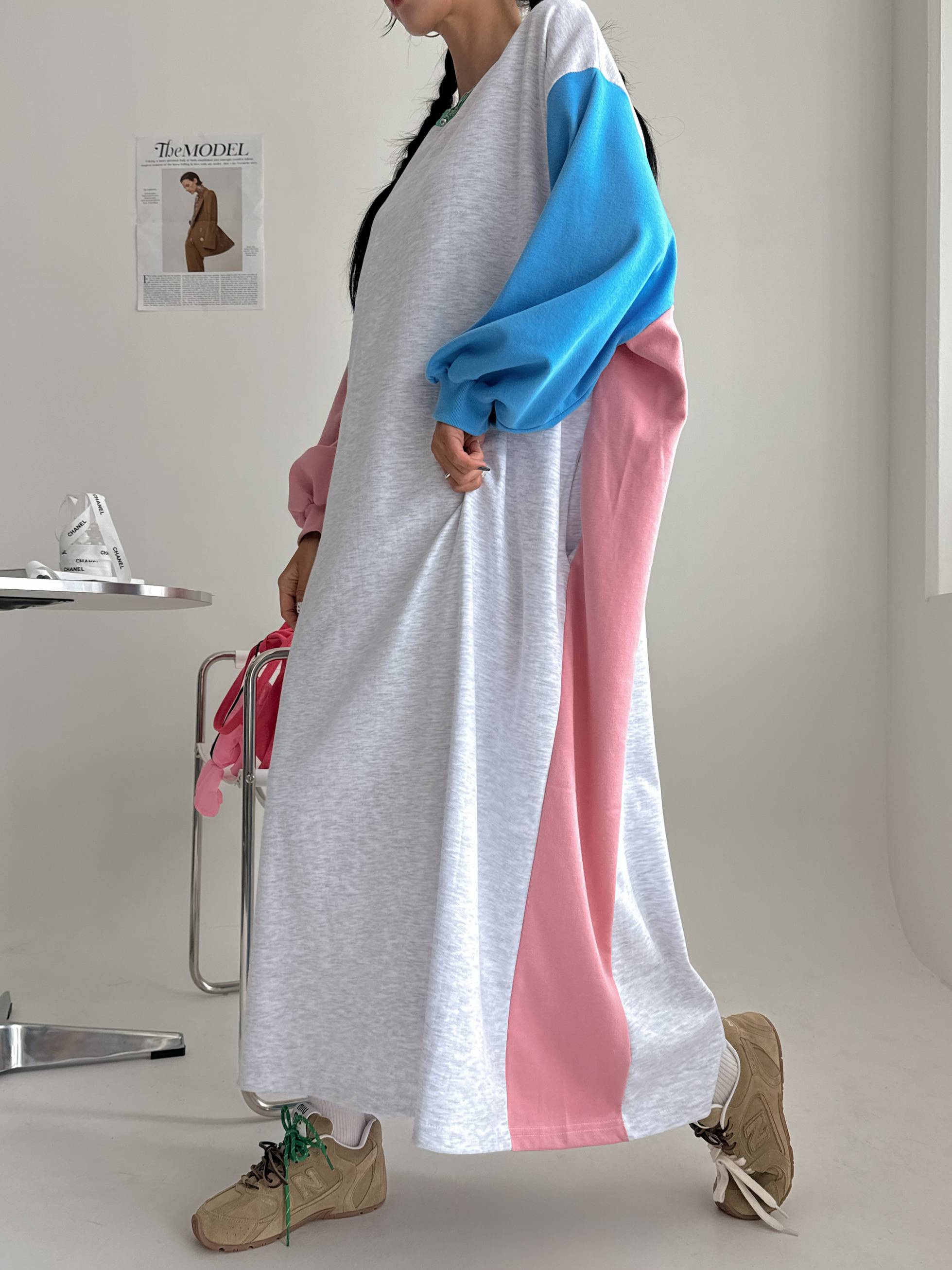배색 빅사이즈 맨투맨 롱 맥시 긴팔 원피스 임산부 임부복 루즈핏 오버핏 77 88 99 17번째 이미지