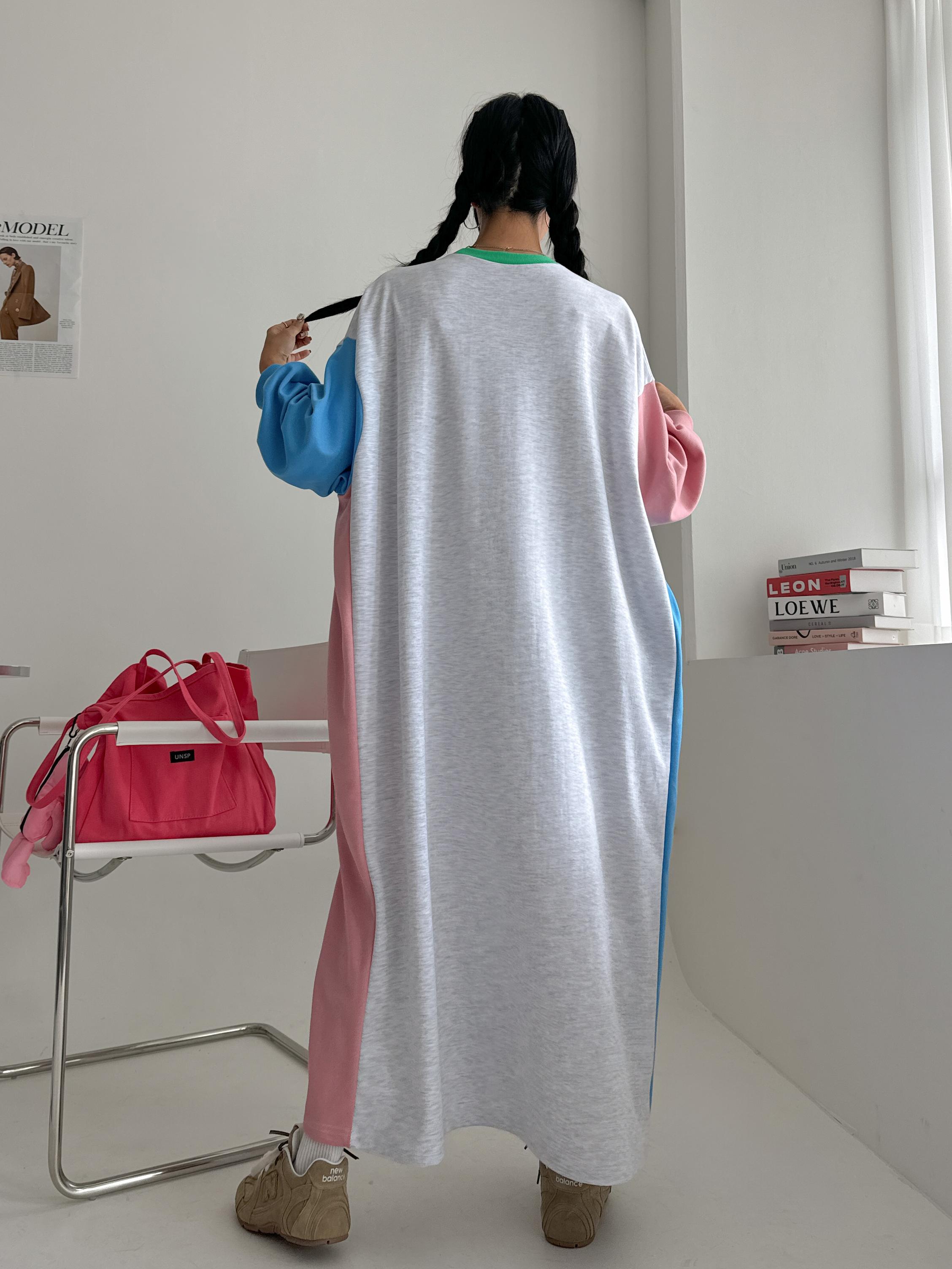 배색 빅사이즈 맨투맨 롱 맥시 긴팔 원피스 임산부 임부복 루즈핏 오버핏 77 88 99 19번째 이미지