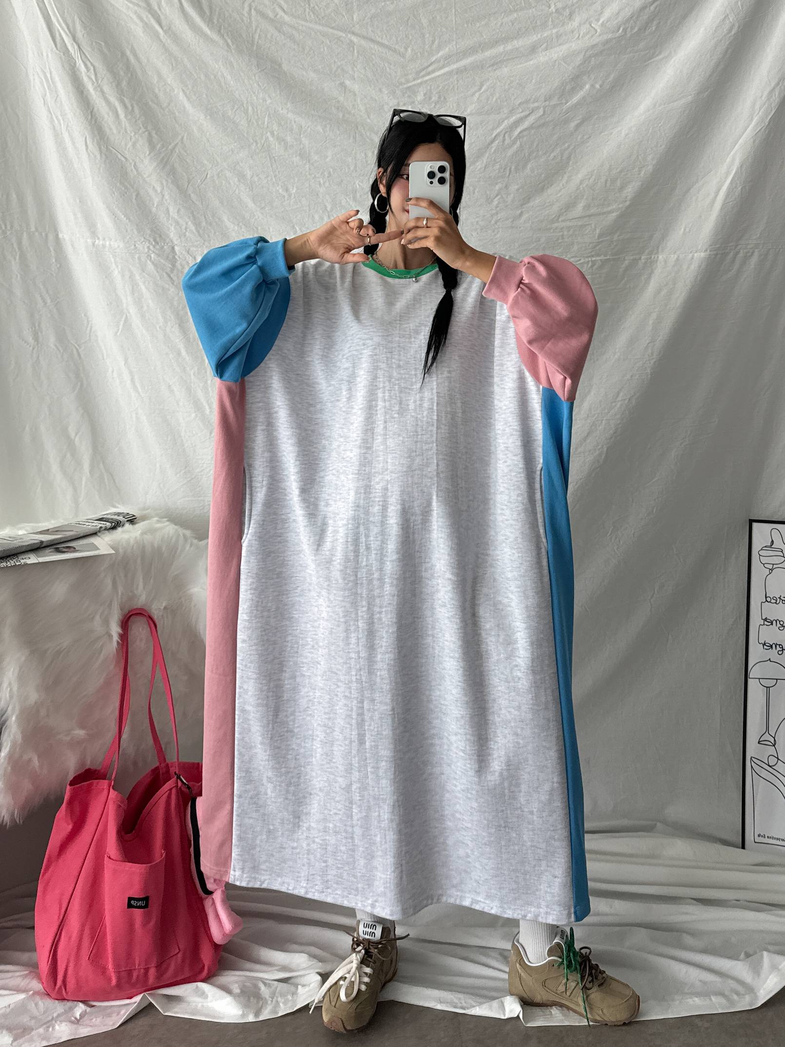배색 빅사이즈 맨투맨 롱 맥시 긴팔 원피스 임산부 임부복 루즈핏 오버핏 77 88 99 22번째 이미지