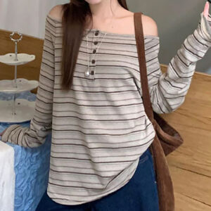 보트넥 루즈핏 스트라이프 오프숄더 긴팔티셔츠 MAIN_0 이미지