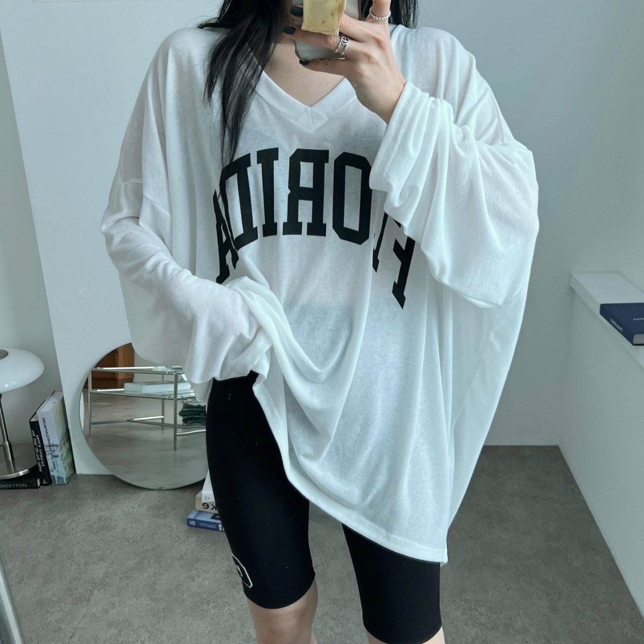 빅사이즈 오버핏 긴팔 롱 티셔츠 루즈핏 임산부 임부복 박시핏 박스티 시스루 나염 힙커버 6번째 이미지