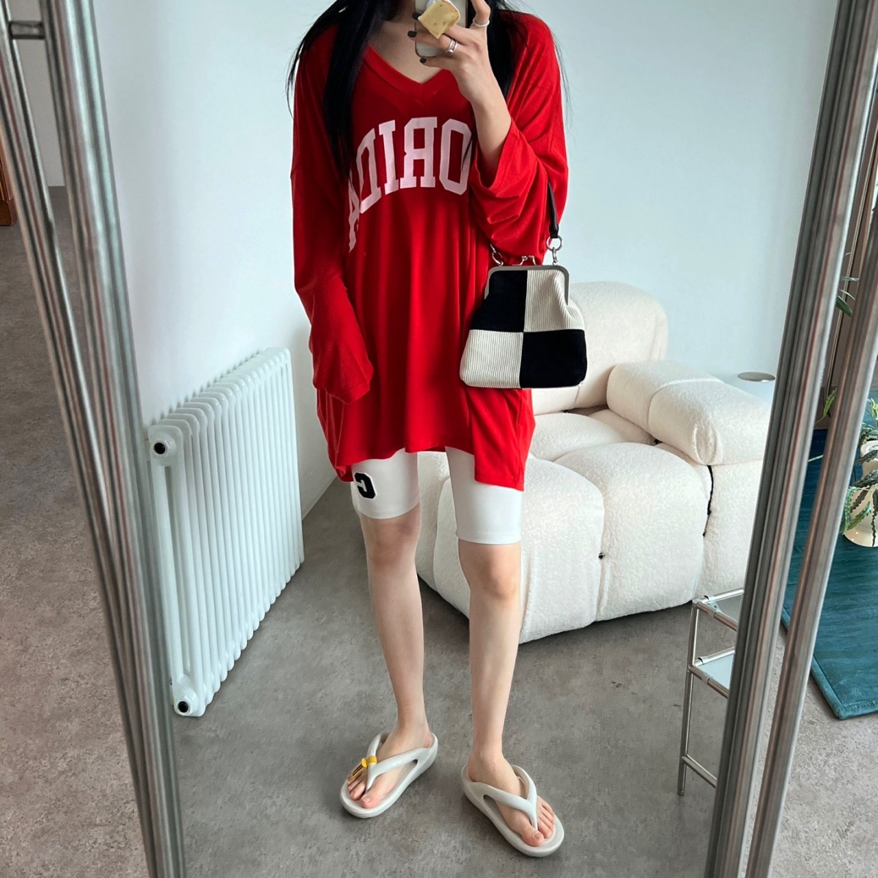 빅사이즈 오버핏 긴팔 롱 티셔츠 루즈핏 임산부 임부복 박시핏 박스티 시스루 나염 힙커버 12번째 이미지