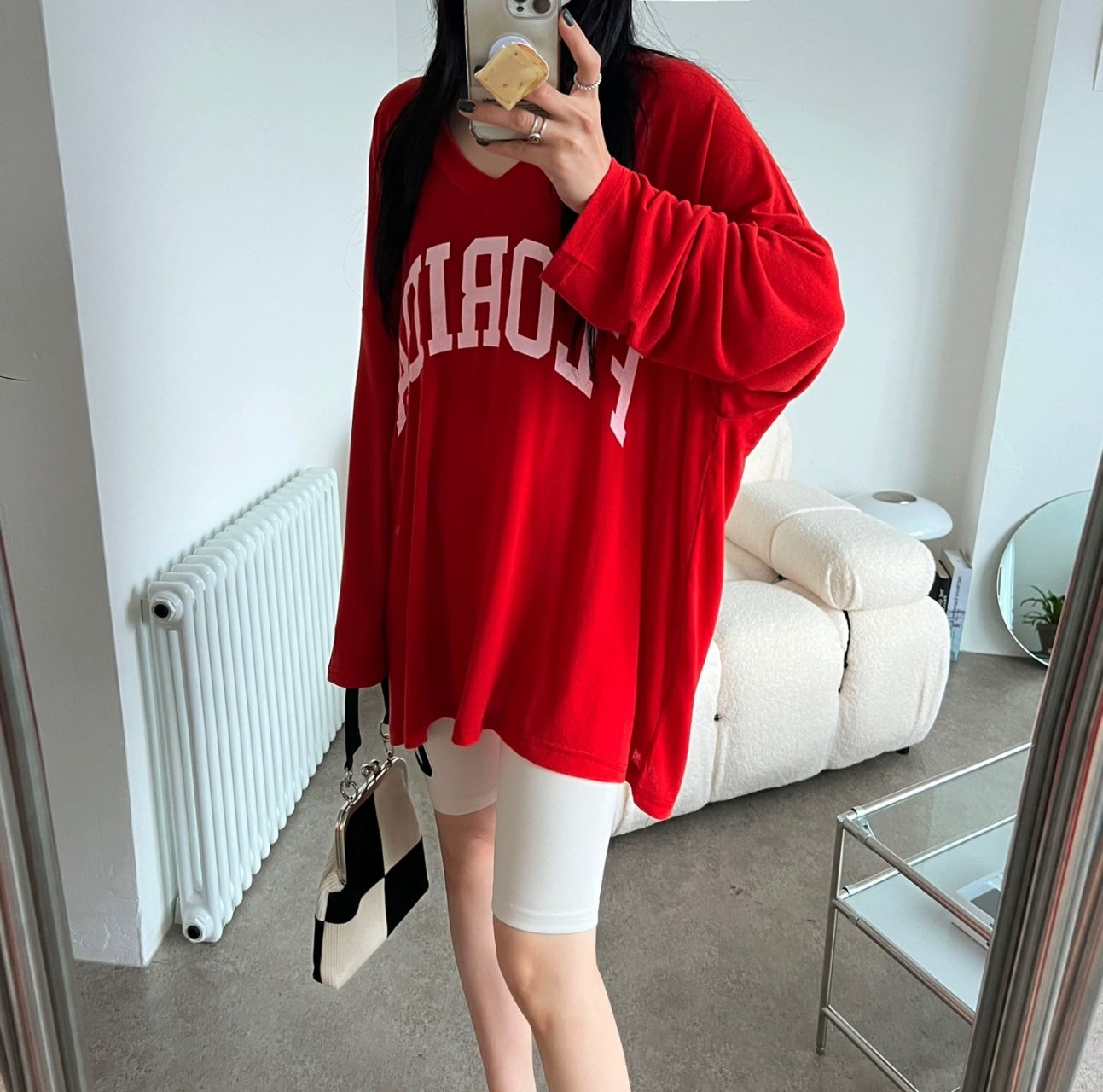 빅사이즈 오버핏 긴팔 롱 티셔츠 루즈핏 임산부 임부복 박시핏 박스티 시스루 나염 힙커버 16번째 이미지